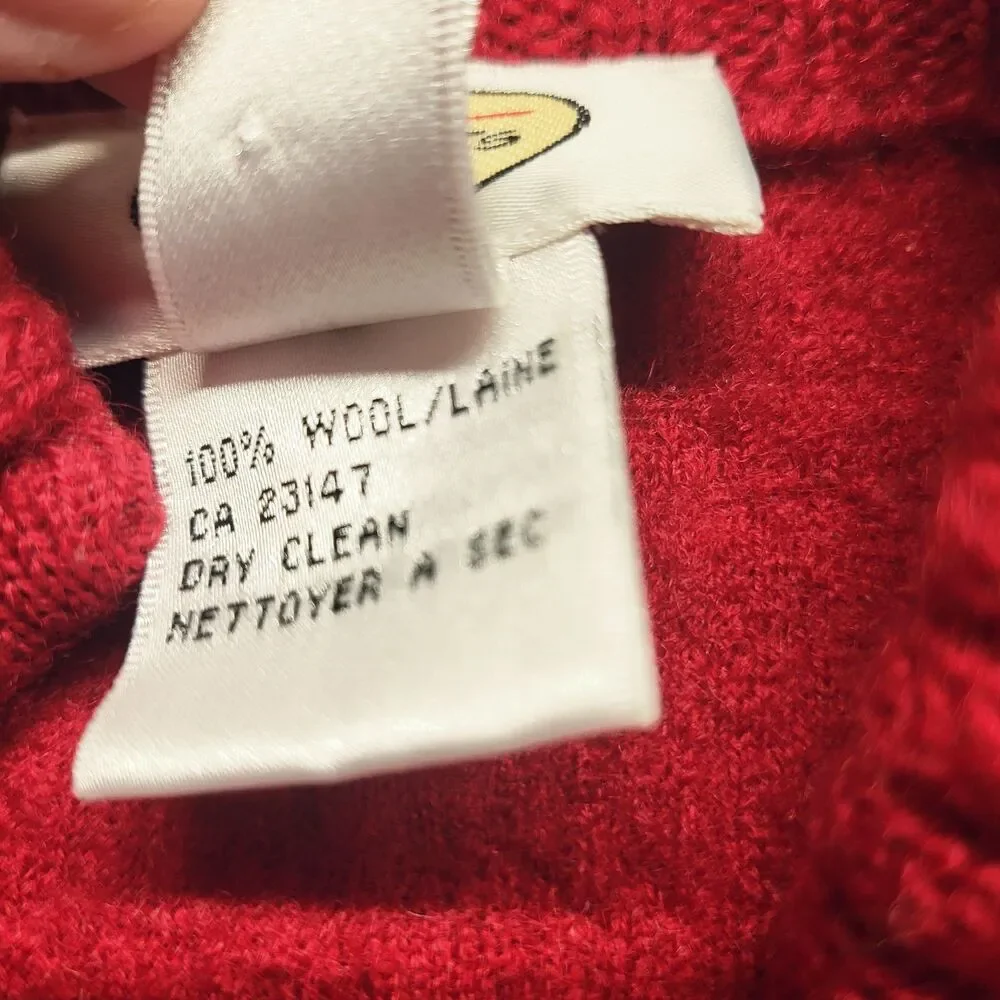 TALBOTS Size L Women Red 100% Wool Full Zip Vest Stand Collar Pockets Mock Neck